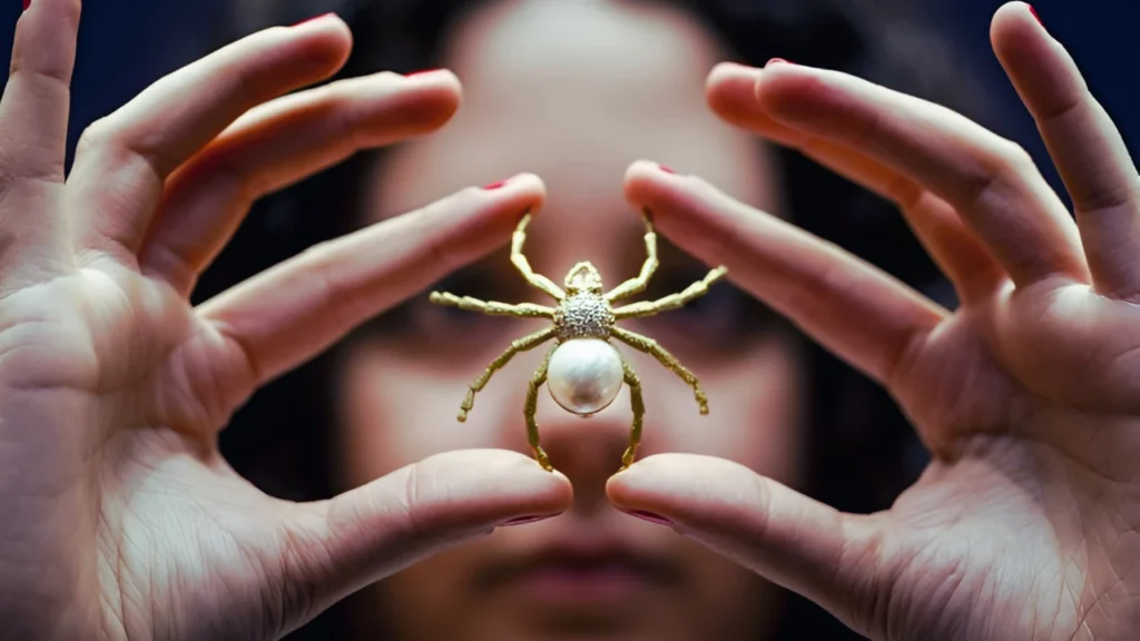 Women holding spider